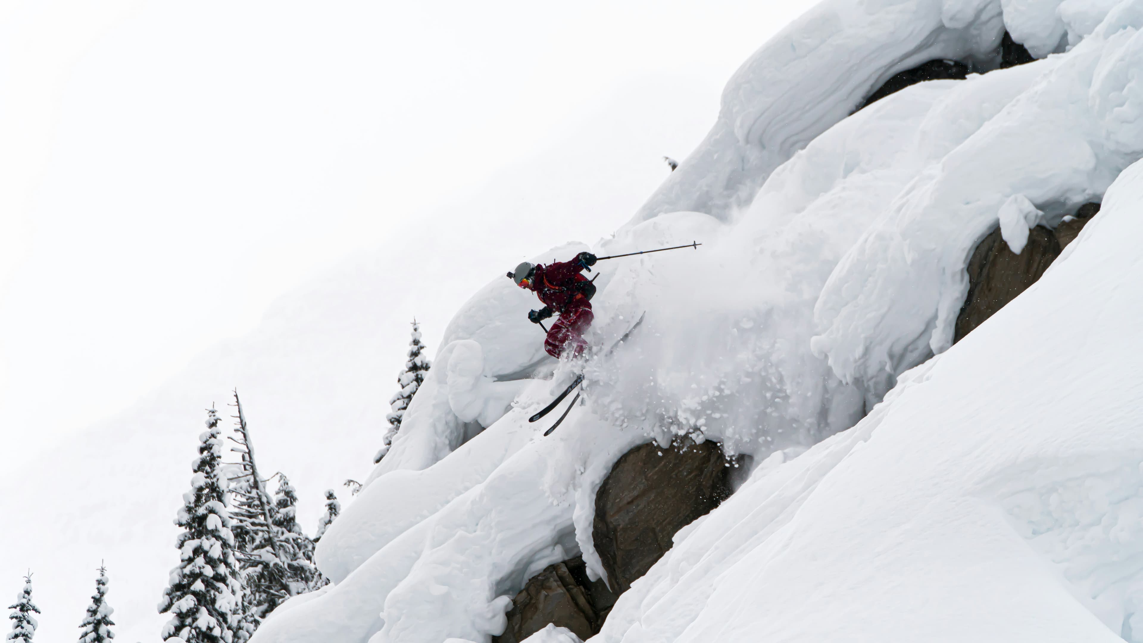 A skier riding down a Revelstoke Mountain Resort