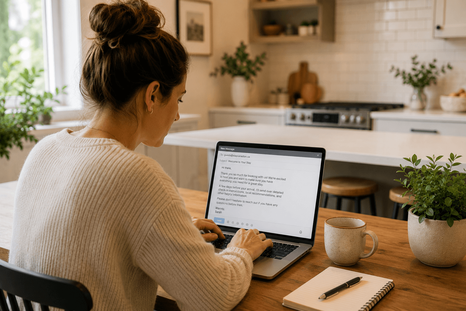 woman writing an email