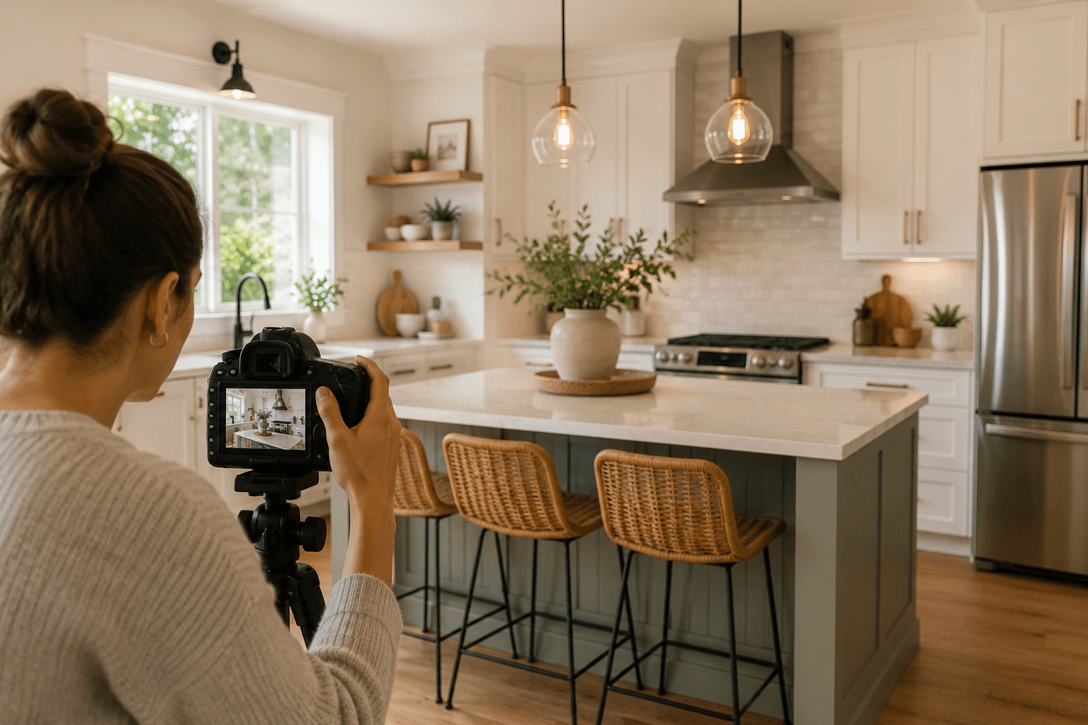 photographer in kitchen